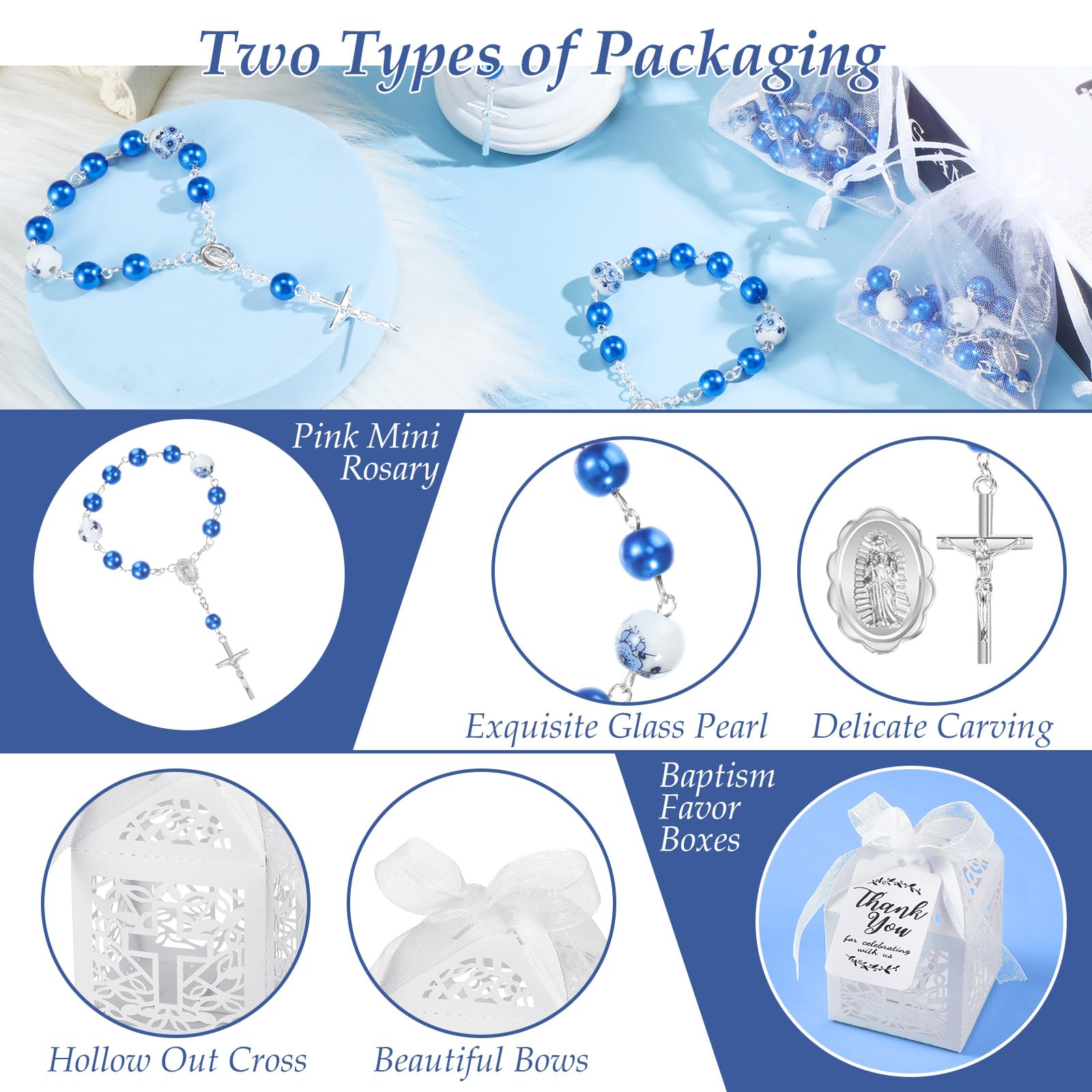 100 Pcs Baptism Favors Set Includes 25 Pcs Mini Rosary 25 Pcs Baptism Favor Boxes 25 Pcs White Organza Bags 25 Pcs Kraft Thank Y